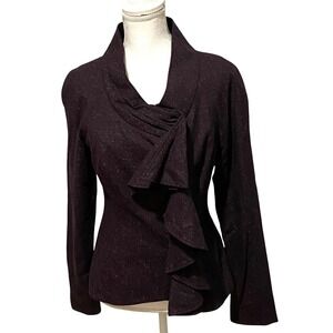 Hilton Hollis Ruffled Jacket Blazer Womens Size 4 Purple Lagenlook Dark Feminine